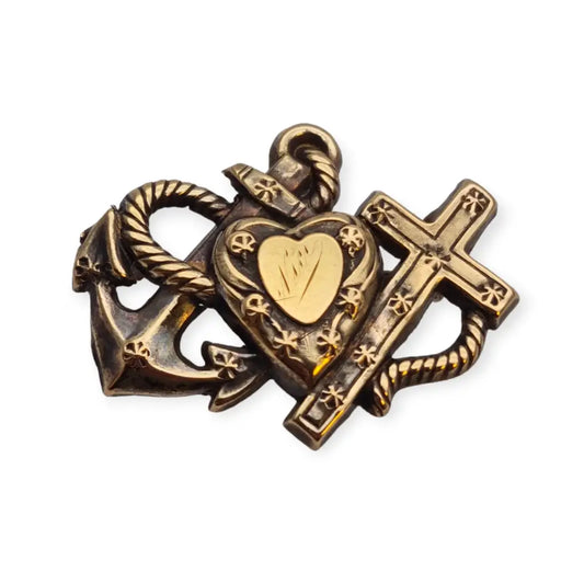 Broche Victoriano Sweetheart: corazón cruz y ancla dorado regalos de mujeres.