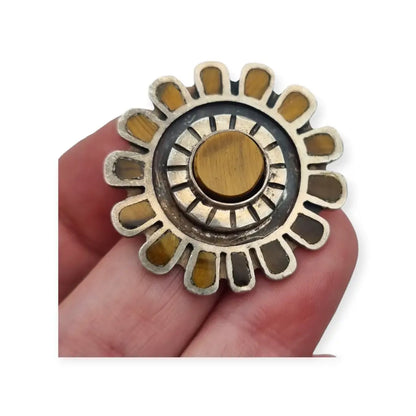 Broche Cecilia Toño de Plata y Ojo Tigre Colgante flor sol nº 100 Mexico.