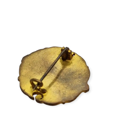 Broche francés de dama en metal dorado y esmaltado firmado Tarentaise 1900.