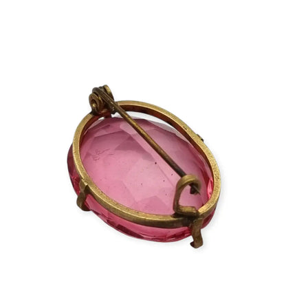 Broche vintage art decó de piedra rosa 1940-50 regalo ideal para mujeres.