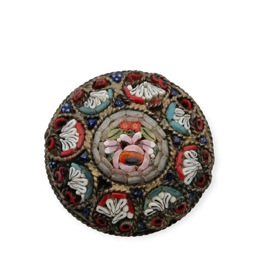Broche de micro mosaico redondo italiano vintage para mujer 1960.