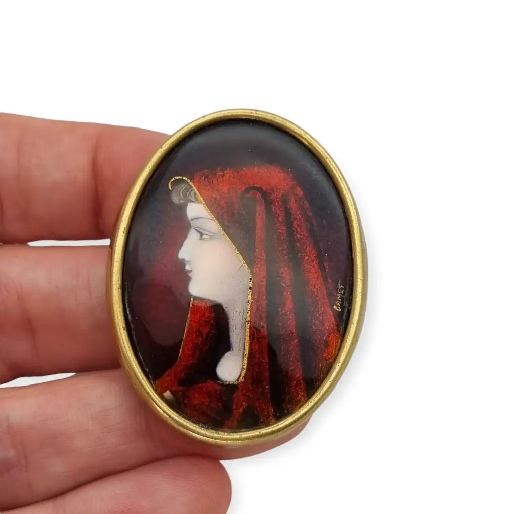 Broche victoriano de Santa Fabiola firmado CAMET joya colección 1900.