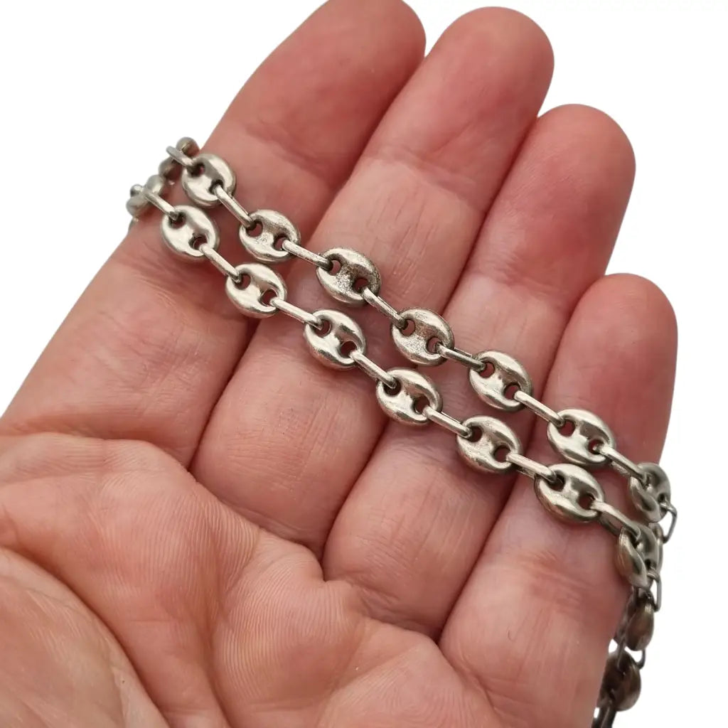 Cadena vintage de plata eslabón calado estilo ancla cierre mosquetón marcada