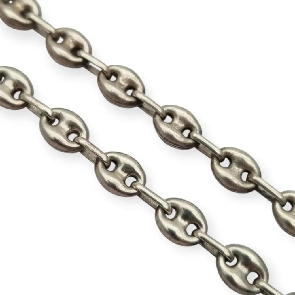 Cadena vintage de plata eslabón calado estilo ancla cierre mosquetón marcada
