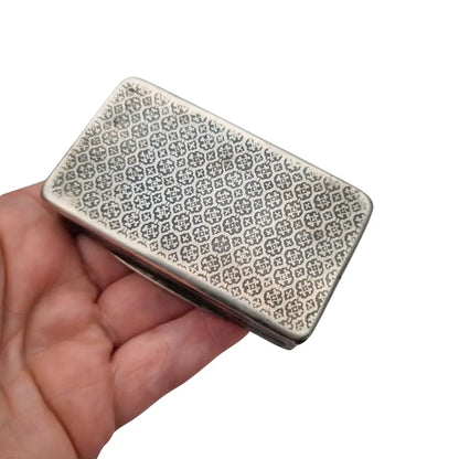 Caja antigua de rapé en plata y niello con escena orientalista grabada. Circa