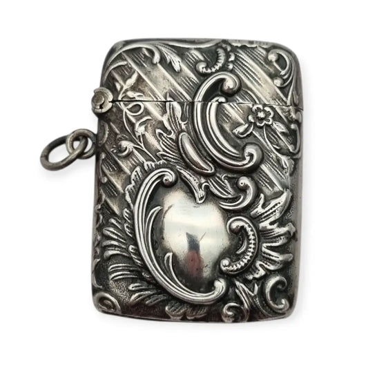 Caja antigua Vesta Art Nouveau en plata 800 repujada alemana sello Luna