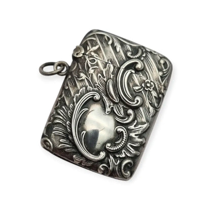 Caja antigua Vesta Art Nouveau en plata 800 repujada alemana sello Luna