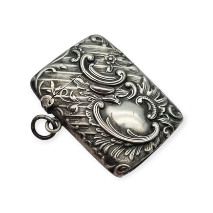 Caja antigua Vesta Art Nouveau en plata 800 repujada alemana sello Luna