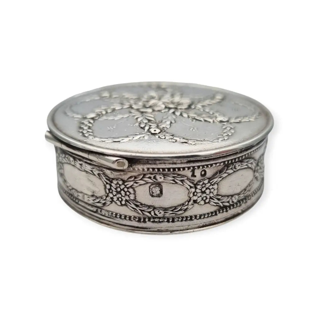 Caja francesa en plata maciza Minerva 950 Hénin & Cie grabado floral relieve