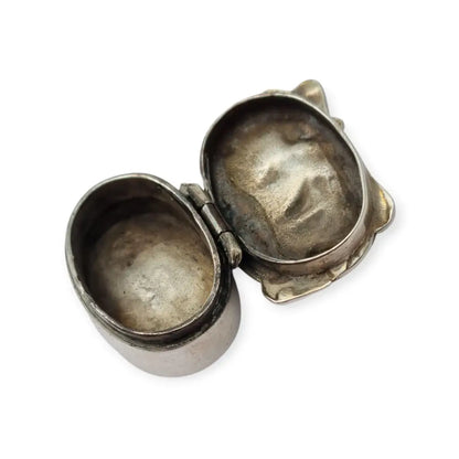 Caja ovalada de plata 915 con escena velero y flores estilo náutico Art