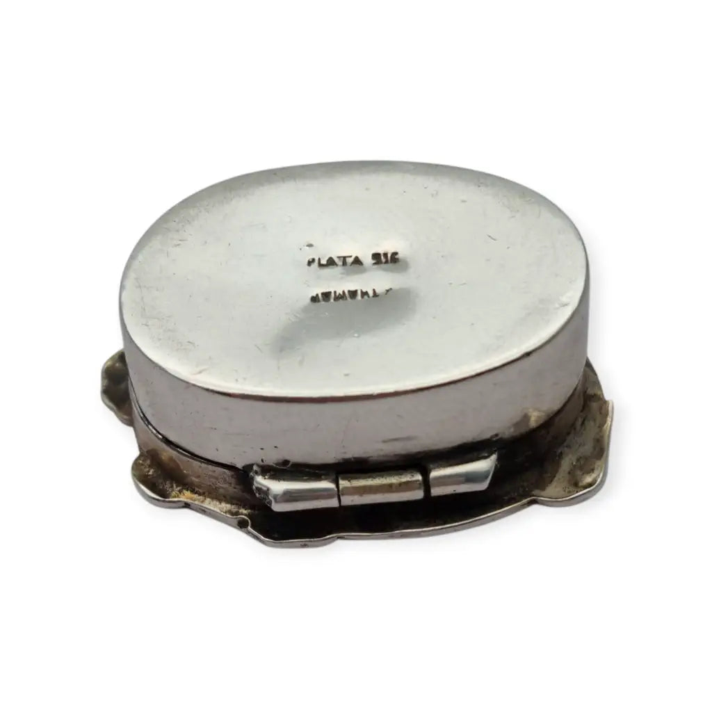 Caja ovalada de plata 915 con escena velero y flores estilo náutico Art