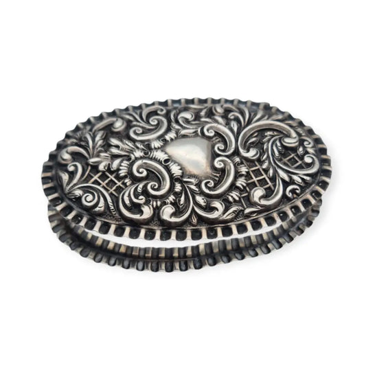Caja ovalada victoriana en plata repujada Adie & Lovekin Ltd Birmingham 1900