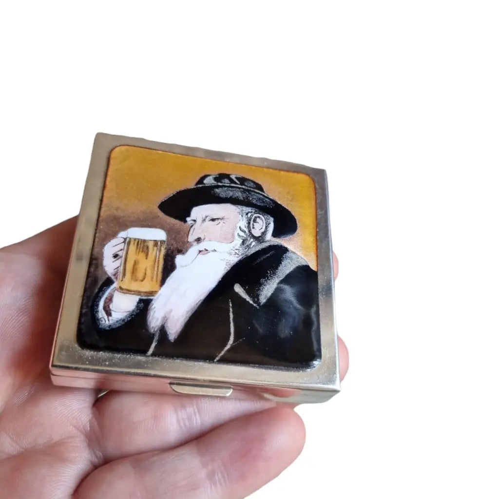 Caja de plata con esmalte publicitario cerveza para coleccionista Miniatura