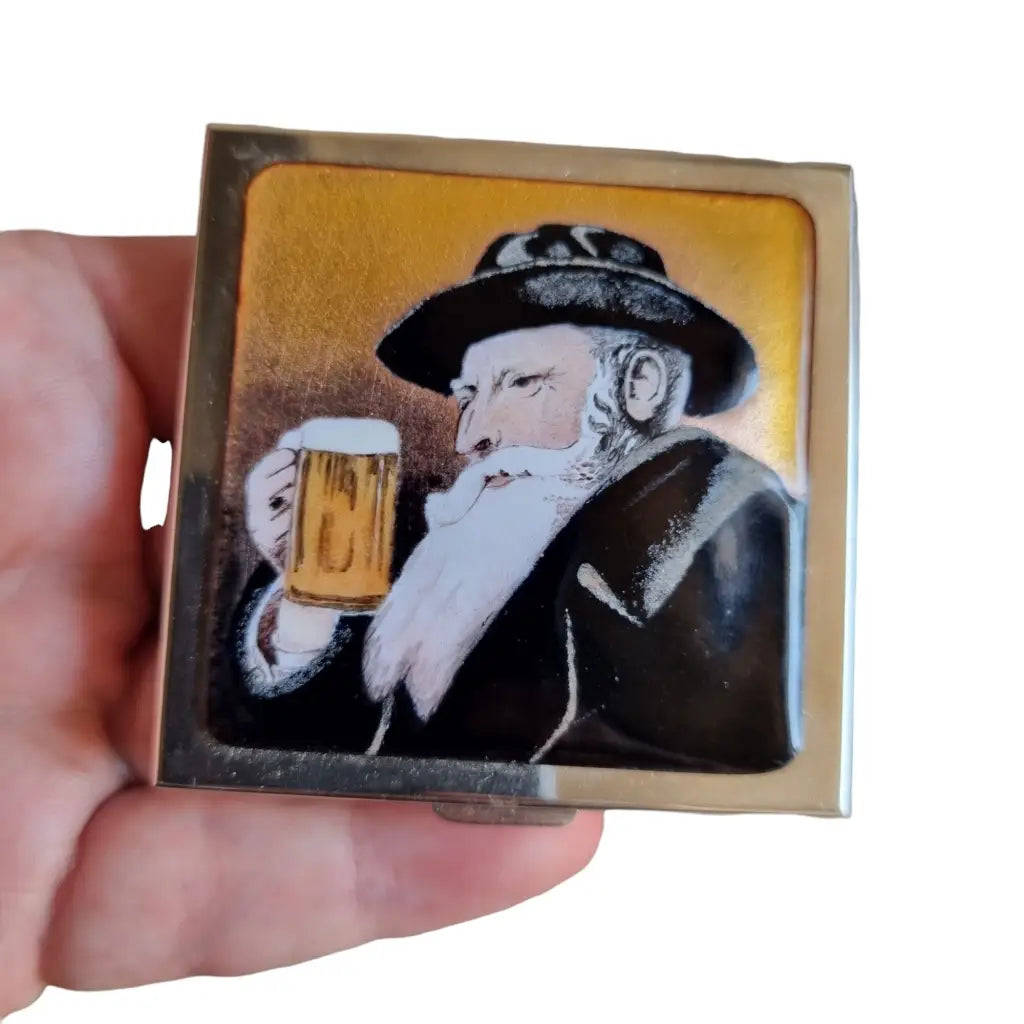 Caja de plata con esmalte publicitario cerveza para coleccionista Miniatura