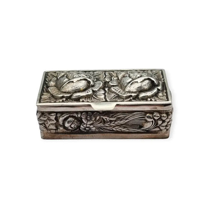 Caja de plata Inglesa la marca Ari D. Norman con rosas repujadas Londres