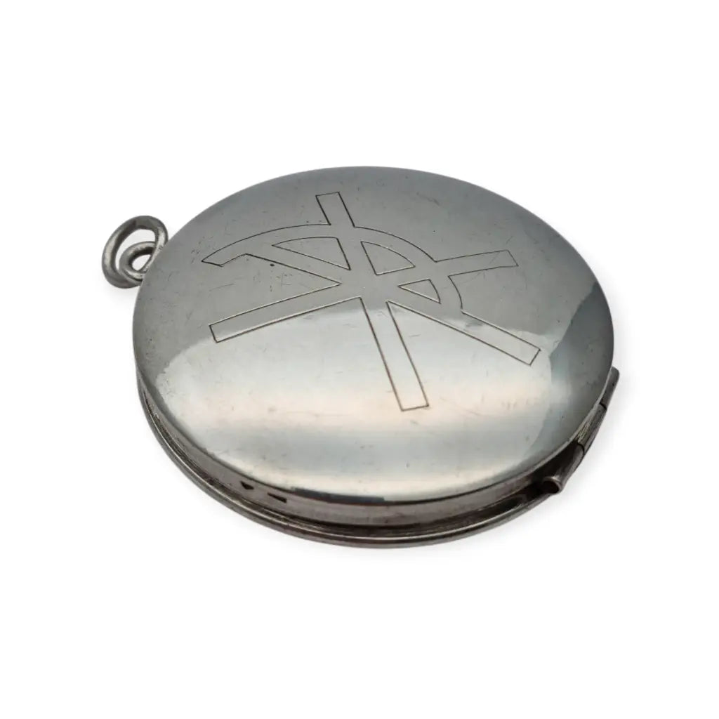 Caja porta viático antigua en plata 925 hostiario vintage con símbolo cristiano