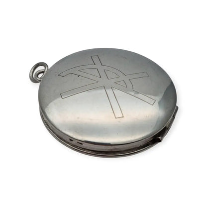 Caja porta viático antigua en plata 925 hostiario vintage con símbolo cristiano