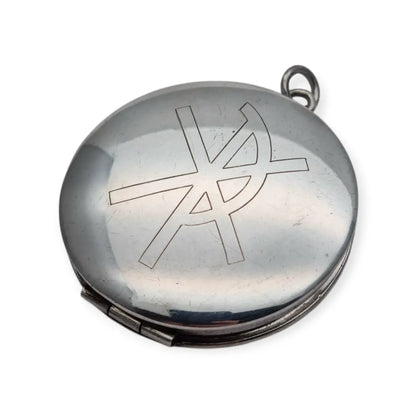 Caja porta viático antigua en plata 925 hostiario vintage con símbolo cristiano