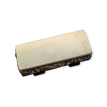 Caja rectangular antigua plata 925 pastillero doble tapa con pájaros repujados