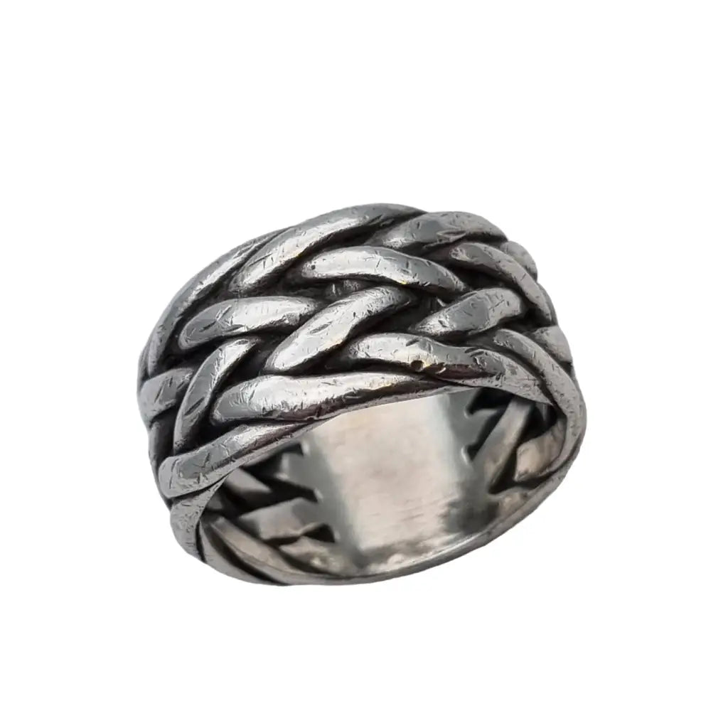 Anillo trenzado de plata vintage para mujer anillo grande diseño