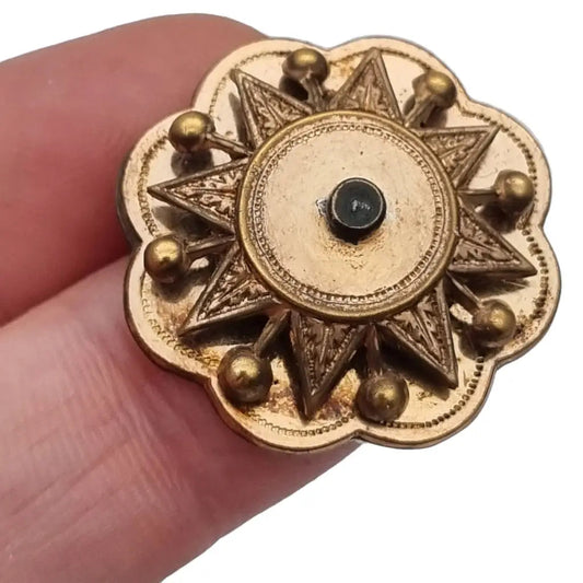 Broche redondo vintage francés victoriano de estrella para mujer botón oro
