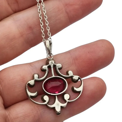 Colgante Belle Époque en plata 800 con cristal rosa y blanco diseño calado