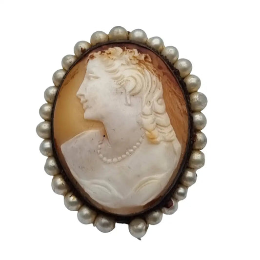 Colgante de camafeo concha tallada broche perla antigua para mujer tallado