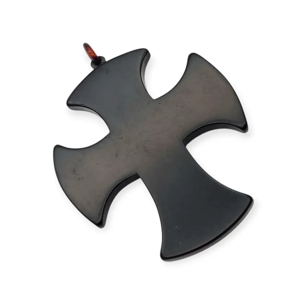 Colgante cruz art déco con incrustaciones y strass baquelita grabada años