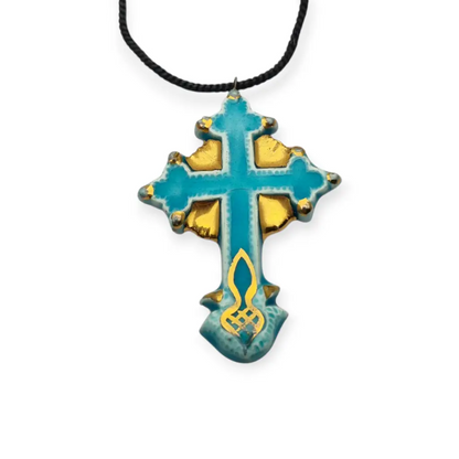 Colgante cruz esmaltada azul y dorado colgante religioso vintage francés d elos