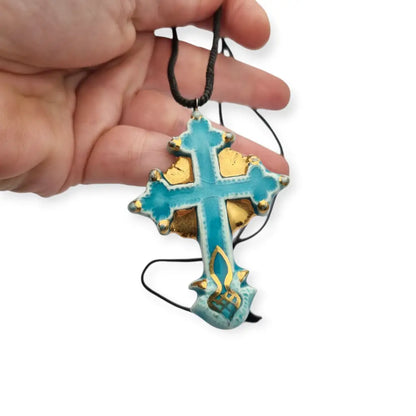 Colgante cruz esmaltada azul y dorado colgante religioso vintage francés d elos