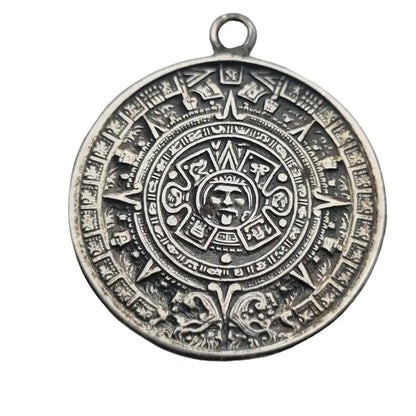 Colgante de plata esterlina del calendario maya azteca joyería tribal mexicana