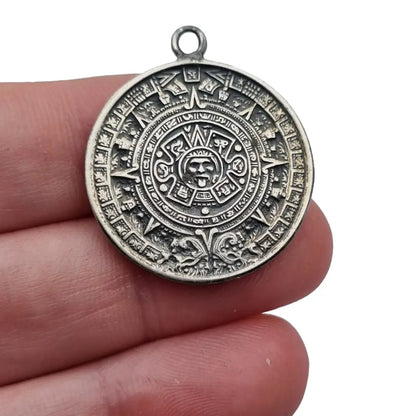 Colgante de plata esterlina del calendario maya azteca joyería tribal mexicana