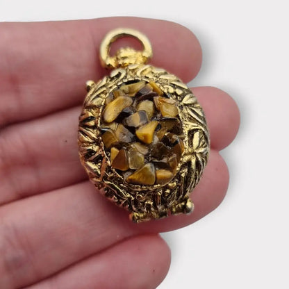 Colgante con foto medallón de oro ojo tigre la marca Hollywood