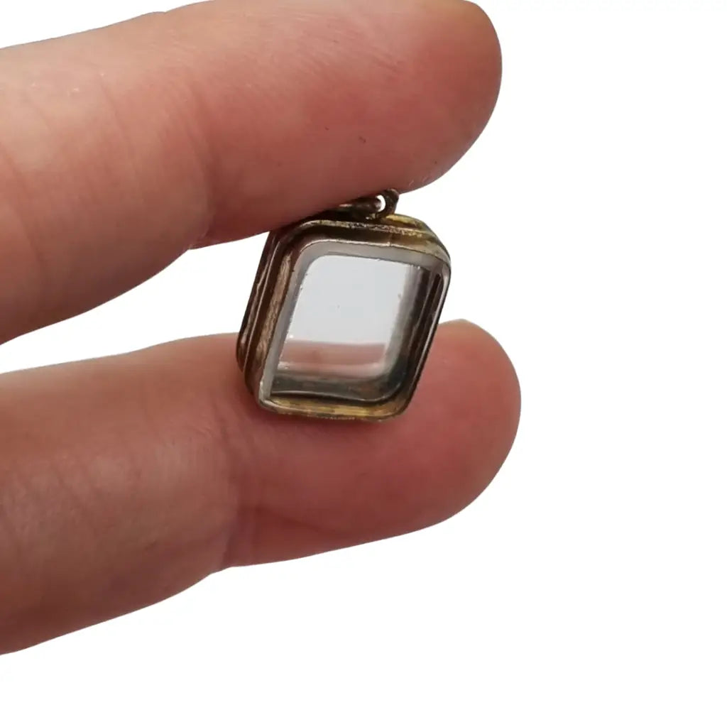 Colgante guardapelo antiguo rectangular doble cristal latón dorado siglo