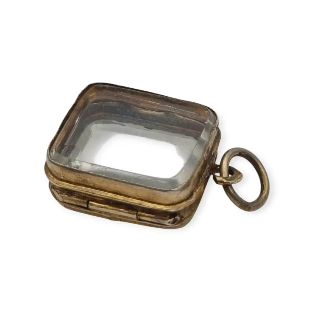 Colgante guardapelo antiguo rectangular doble cristal latón dorado siglo