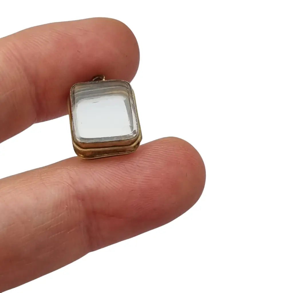 Colgante guardapelo antiguo rectangular doble cristal latón dorado siglo
