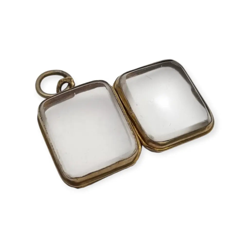 Colgante guardapelo antiguo rectangular doble cristal latón dorado siglo