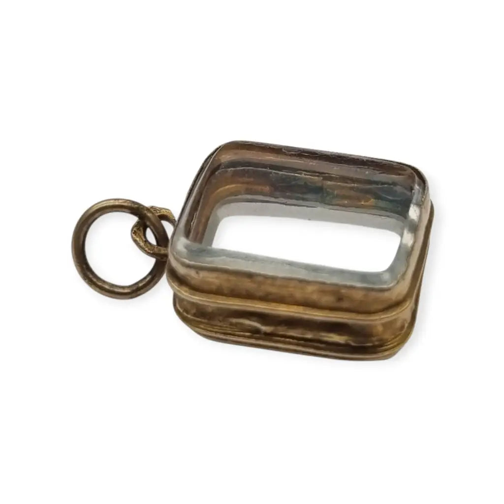 Colgante guardapelo antiguo rectangular doble cristal latón dorado siglo