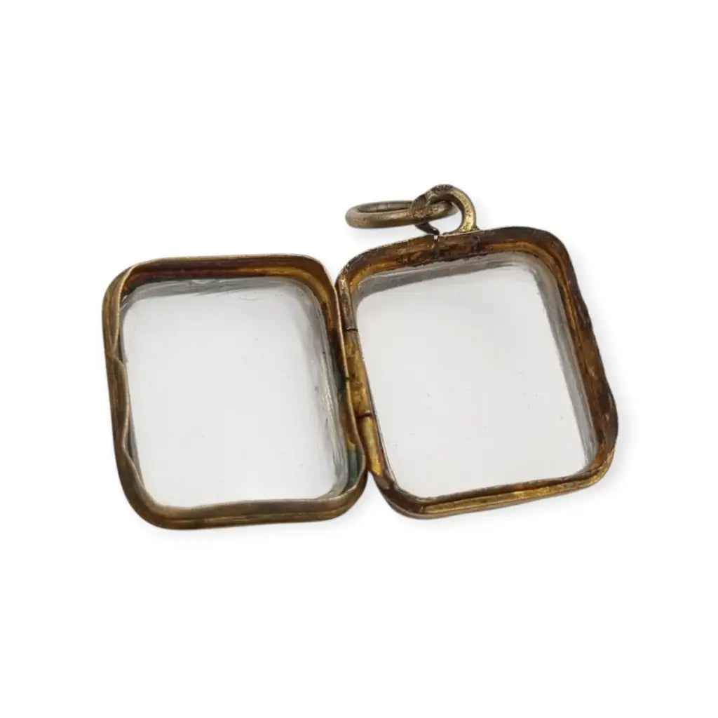Colgante guardapelo antiguo rectangular doble cristal latón dorado siglo