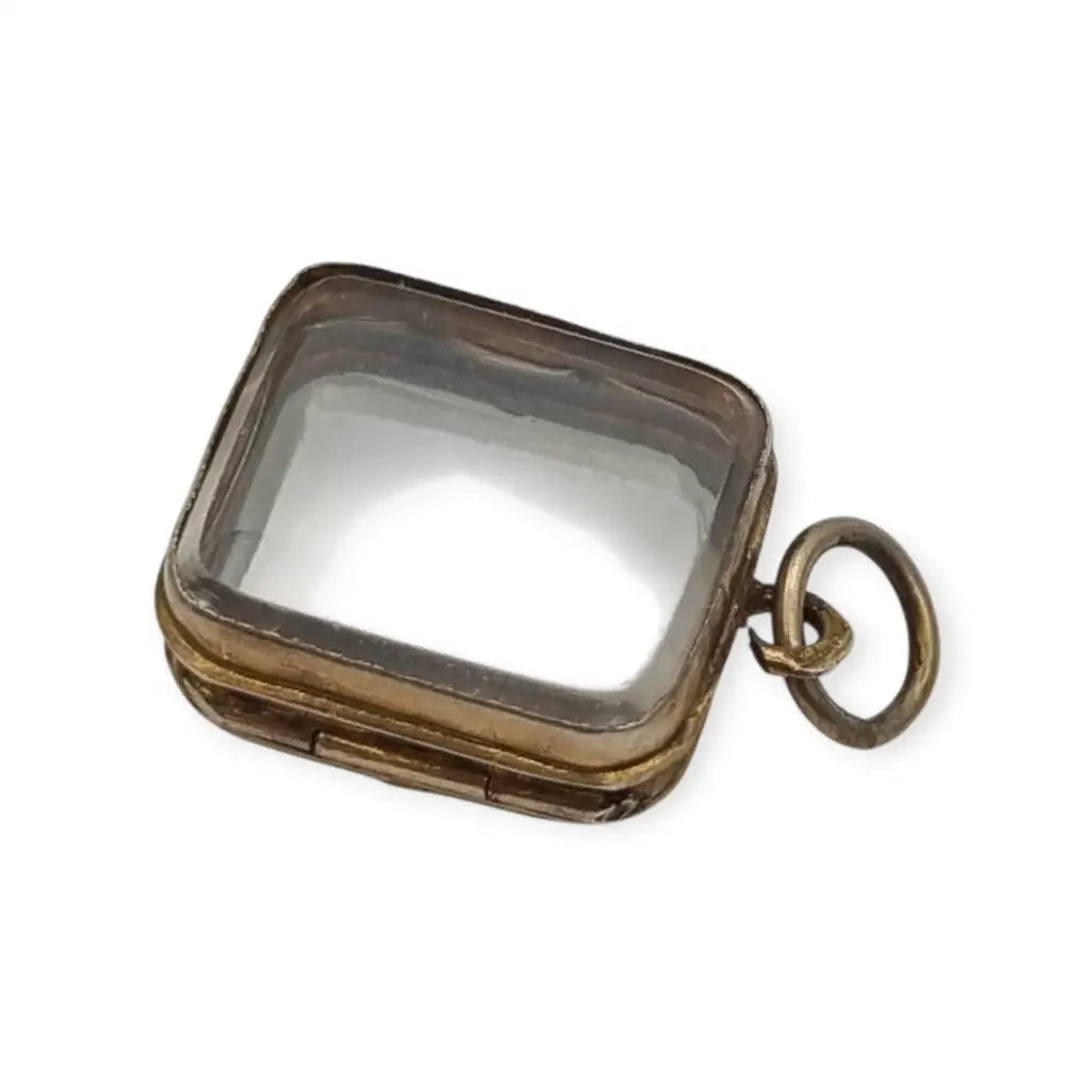 Colgante guardapelo antiguo rectangular doble cristal latón dorado siglo