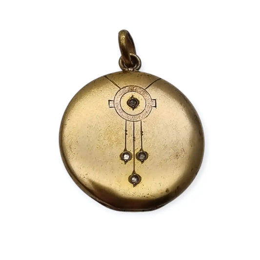 Colgante guardapelo redondo dorado Belle Epoque 1900. - LaBizarreSusu