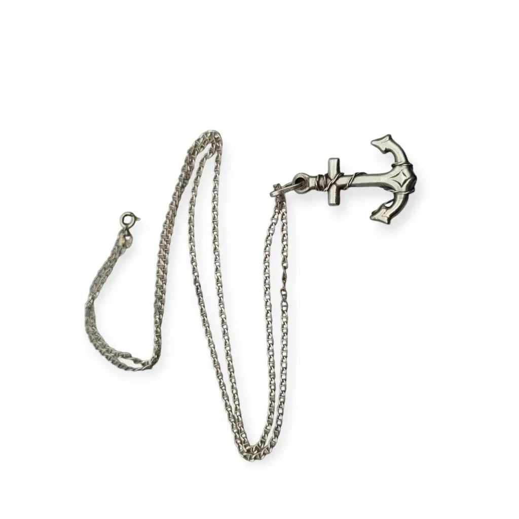 Colgante vintage de ancla plata con cadena estilo náutico circa 1970 80.