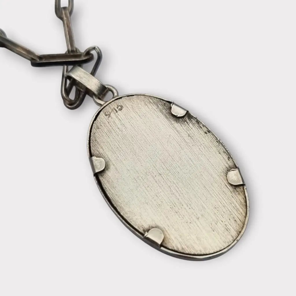 Collar de plata 925 con colgante ovalado porcelana pintada diseño floral