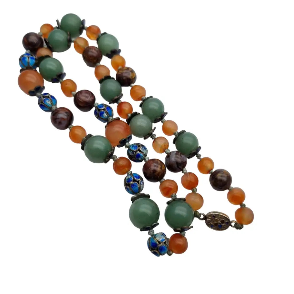 Collar vintage exportación China jade ágata cornalina y cuentas de cloisonné