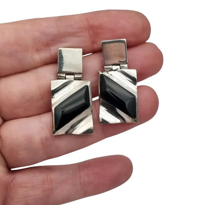 Conjunto Art Decó geométrico mexicano en plata 950 y ónix: Collar pulsera