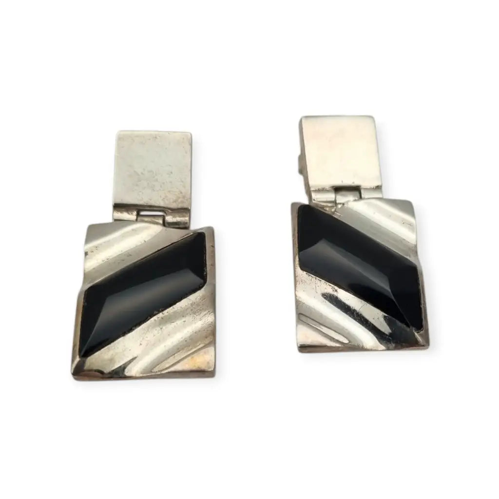 Conjunto Art Decó geométrico mexicano en plata 950 y ónix: Collar pulsera