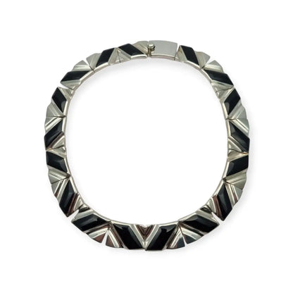 Conjunto Art Decó geométrico mexicano en plata 950 y ónix: Collar pulsera