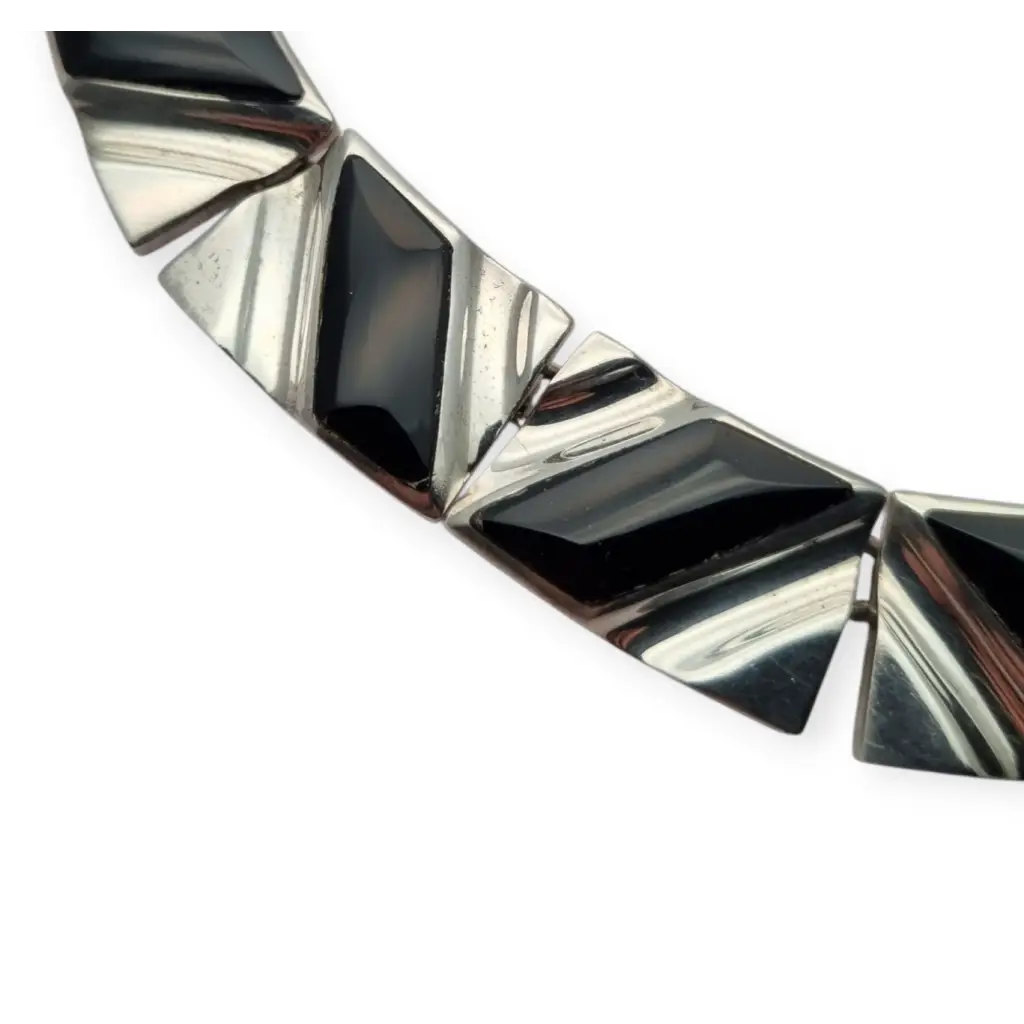 Conjunto Art Decó geométrico mexicano en plata 950 y ónix: Collar pulsera