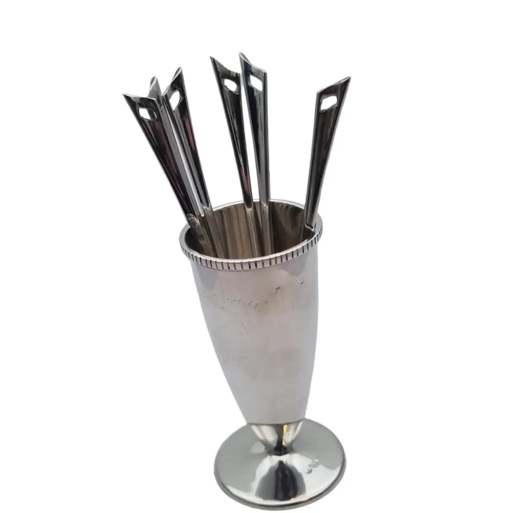 Silver Food & Canapé Sticks con porta palillos de plata cubiertos art deco