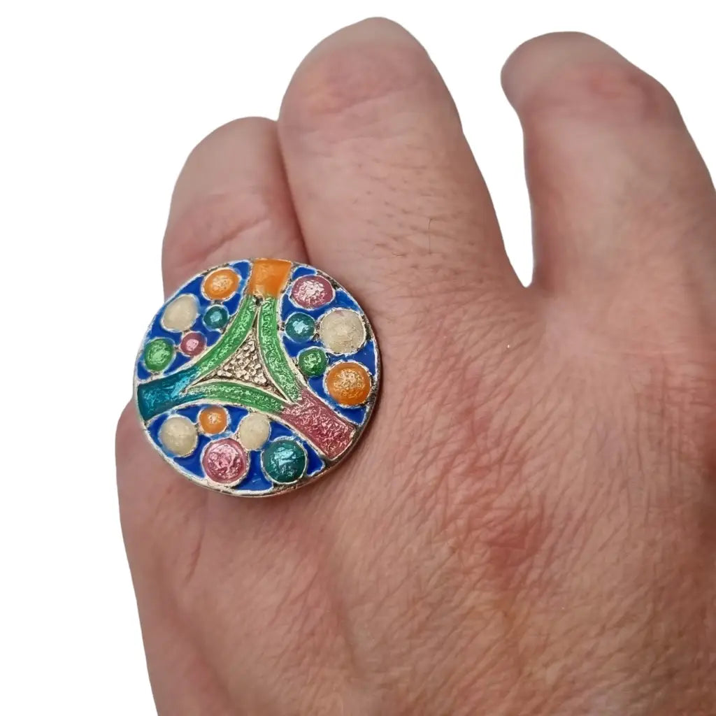 Conjunto de anillo y pendientes plata esmaltada